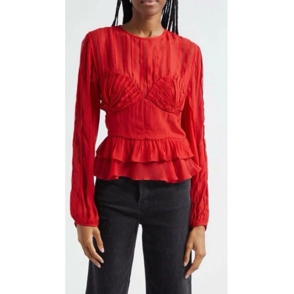 Farm Rio Red Pleated Shell Blouse - Picture 2 of 7